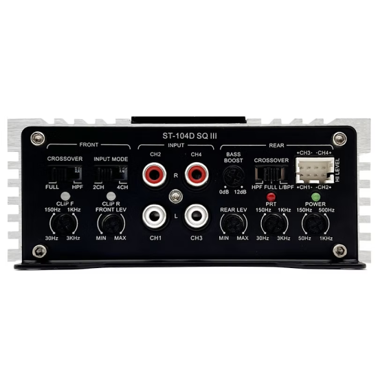 ZAPCO ST-104D SQ III 4-kanałowy kompaktowy wzmacniacz klasy D 4-kanałowy kompaktowy wzmacniacz klasy D SQ, 4Ω: 4 x 100 W RMS